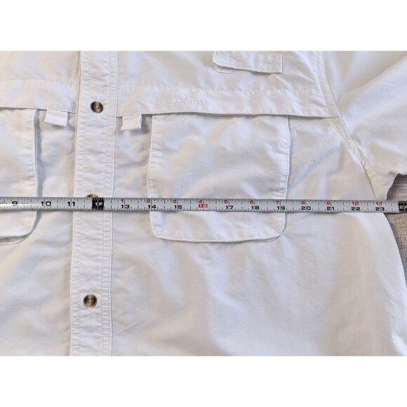 LL Bean Men's Outdoor Button Up Shirt White Short Sleeve Casual Back Vent Top L - Picture 8 of 9